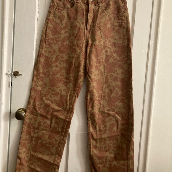 Zara Wide Leg High Waist Paisley Jeans Brown/Red, Size M - Picture 4 of 7